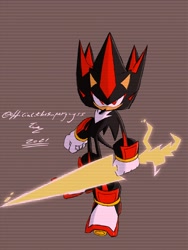 Size: 1536x2048 | Tagged: safe, artist:superguy551, shadow the hedgehog, 2021, chaos spear, holding something, looking at viewer, male, mega man (series), redraw, simple background, solo, standing