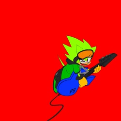Size: 2048x2048 | Tagged: safe, artist:superguy551, oc, oc:passion the tenrec, tenrec, 2022, female, goggles, goggles on head, guitar, holding something, mouth open, musical instrument, oc only, red background, simple background, smile, solo, standing, wink