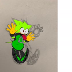 Size: 2048x2048 | Tagged: safe, artist:superguy551, oc, oc:passion the tenrec, tenrec, 2022, female, hands up, mouth open, oc only, simple background, smile, solo, tongue out