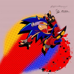 Size: 2048x2048 | Tagged: safe, artist:superguy551, sonic the hedgehog, 2022, alternate gloves, alternate outfit, alternate shoes, bandana, crossover, fingerless gloves, grin, jet set radio, smile, solo, v sign