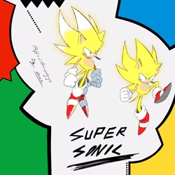 Size: 2048x2048 | Tagged: safe, artist:superguy551, sonic the hedgehog, super sonic, 2022, character name, classic sonic, classic sonic (universe), clenched fists, solo, super form