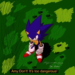 Size: 2048x2048 | Tagged: safe, artist:superguy551, sonic the hedgehog, sonic frontiers, 2021, english text, grass, looking at viewer, male, redraw, solo, standing