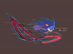 Size: 2048x1536 | Tagged: safe, artist:superguy551, sonic the hedgehog, sonic frontiers, 2021, brown background, clenched fist, running, simple background, solo