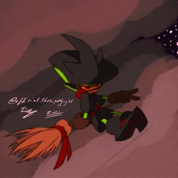 Size: 2048x2048 | Tagged: safe, artist:superguy551, oc, oc:passion the tenrec, tenrec, 2021, broom, female, halloween, halloween outfit, hat, looking at viewer, oc only, sitting, solo, v sign, witch hat, witch outfit