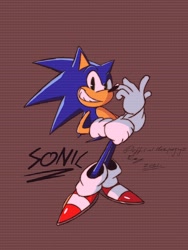 Size: 1536x2048 | Tagged: safe, artist:superguy551, sonic the hedgehog, 2021, grin, looking at viewer, redraw, simple background, smile, solo, standing, team sonic racing