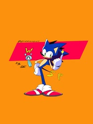 Size: 1536x2048 | Tagged: safe, artist:superguy551, sonic the hedgehog, wisp, 2021, duo, male, mouth open, orange background, simple background, smile, standing, white wisp