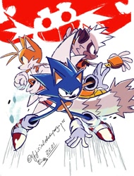 Size: 600x791 | Tagged: safe, artist:superguy551, miles "tails" prower, robotnik, sonic the hedgehog, tangle the lemur, 2021, female, frown, hand on ground, male, simple background, smile, trio, white background