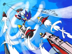 Size: 2048x1536 | Tagged: safe, artist:superguy551, sonic the hedgehog, 2021, clenched fist, daytime, male, missile, outdoors, solo