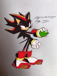 Size: 1536x2048 | Tagged: safe, artist:superguy551, shadow the hedgehog, 2021, chaos emerald, holding something, male, simple background, solo, standing