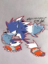 Size: 1536x2048 | Tagged: safe, artist:superguy551, sonic the hedgehog, 2021, simple background, sonic the werehog, standing, traditional media, were form, werehog
