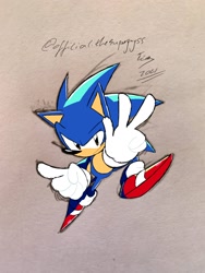 Size: 1536x2048 | Tagged: safe, artist:superguy551, sonic the hedgehog, 2021, looking at viewer, redraw, smile, solo, traditional media