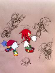 Size: 1536x2048 | Tagged: safe, artist:superguy551, knuckles the echidna, 2021, clenched fist, clenched teeth, climbing, gliding, looking at viewer, male, simple background, sketch, solo, standing, traditional media