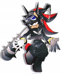 Size: 1700x2048 | Tagged: safe, artist:_gott0008, shadow the hedgehog, 2026, looking at viewer, male, pants, shadow (lighting), simple background, solo, weapon, white background