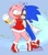 Size: 3604x4096 | Tagged: safe, artist:flameeliwood, amy rose, sonic the hedgehog, hedgehog, abstract background, amy x sonic, blushing, duo, eyes closed, female, grass blade, heart, height difference, kiss, kiss on cheek, leaning, leaning forward, looking offscreen, male, rock, shipping, shrunken pupils, smile, straight, surprise kiss, surprised, wagging tail, wind