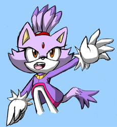 Size: 700x760 | Tagged: safe, artist:qwisse, blaze the cat, 2012, blue background, looking up, mouth open, one fang, reaching out, reaching up, simple background, solo, standing