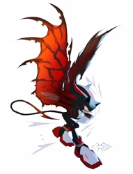 Size: 1568x2048 | Tagged: safe, artist:fleetstarr, shadow the hedgehog, hedgehog, sonic x shadow generations, 2026, devil tail, devil wings, doom shadow, frown, lineless, looking offscreen, male, simple background, solo, tail, white background, wings