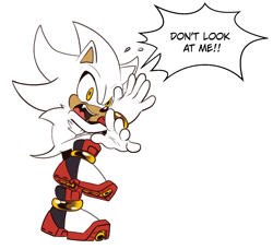 Size: 697x637 | Tagged: safe, artist:xxtc-96xx, shadow the hedgehog, hedgehog, 2026, color swap, hands up, looking at viewer, male, mouth open, simple background, solo, standing on one leg, white background