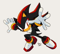 Size: 1373x1240 | Tagged: safe, artist:thomas_rsvd, shadow the hedgehog, hedgehog, 2024, frown, grey background, looking at viewer, male, simple background, solo