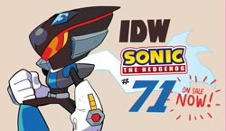 Size: 1613x937 | Tagged: safe, artist:thomas_rsvd, sonic the hedgehog, hedgehog, 2024, brown background, chromatic aberration, clenched fists, english text, logo, male, phantom rider, simple background, solo, sonic the hedgehog (idw), standing