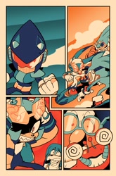Size: 1547x2348 | Tagged: safe, artist:thomas_rsvd, jet the hawk, kit the fennec, sonic the hedgehog, storm the albatross, surge the tenrec, wave the swallow, bird, hedgehog, tenrec, 2024, babylon rogues, clenched teeth, female, fennec, group, limited palette, male, official artwork, phantom rider, sonic the hedgehog (idw)