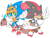 Size: 600x453 | Tagged: safe, artist:marimo838, shadow the hedgehog, sonic the hedgehog, bag, candy, costume, duo, food, frown, halloween, halloween outfit, holding something, lidded eyes, lollipop, mouth open, no pupils, simple background, smile, white background