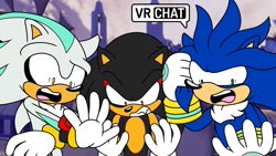 Size: 1280x720 | Tagged: safe, artist:silver_yt_real, shadow the hedgehog, silver the hedgehog, sonic the hedgehog, clenched teeth, color swap, mouth open, personality swap, trio