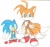 Size: 400x377 | Tagged: safe, artist:marimo838, miles "tails" prower, sonic the hedgehog, fox, hedgehog, duo, height difference, male, simple background, sketch, smile, standing, white background