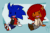 Size: 1300x848 | Tagged: safe, artist:melancholybat, sally acorn, sonic the hedgehog, chipmunk, hedgehog, 2017, abstract background, alternate universe, animated, chibi, clothes, duo, female, fully clothed, gif, jacket, male, meme, open mouth, open smile, pants, sally x sonic, shipping, shirt, shoes, sitting, smile, straight, t-shirt, tongue