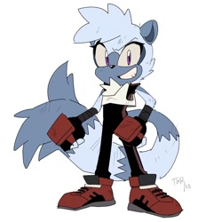 Size: 1000x1000 | Tagged: safe, artist:thomas_rsvd, tangle the lemur, lemur, 2023, female, grin, idw sonic the hedgehog, looking at viewer, simple background, smile, solo, standing, white background