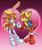 Size: 900x1080 | Tagged: safe, artist:bellseashell, antoine d'coolette, bunnie rabbot, coyote, rabbit, 2024, buntoine, cowboy hat, cybernetic, cyborg, duo, female, hand behind back, hat, heart, heart background, jacket, looking at each other, male, shipping, smile, smiling at each other, standing, straight, sword, watermark, weapon