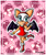 Size: 500x600 | Tagged: safe, artist:goddessprincesslulu, rouge the bat, bat, abstract background, amy's halterneck dress, clothes, dress, female, heart, mouth open, open smile, outfit swap, outline, smile, solo, standing on one leg, v sign, white outline