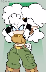 Size: 1904x3000 | Tagged: safe, artist:dumb_arts, lanolin the sheep, sheep, female, hands behind head, looking offscreen, solo, standing