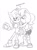 Size: 593x794 | Tagged: safe, artist:chauvels, sally acorn, sonic the hedgehog, chipmunk, hedgehog, 2014, black and white, duo, english text, eyes closed, female, kiss, kiss on cheek, looking at them, male, sally x sonic, sally's ringblader outfit, shipping, simple background, smooch, standing, straight, white background