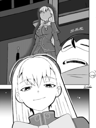 Size: 1124x1500 | Tagged: safe, artist:superguy551, sonic the hedgehog, human, 2026, character request, comic, crossover, crossover shipping, duo, eyes closed, female, greyscale, indoors, looking at them, male, monochrome, mouth open, shipping, sleeping, smile, standing, straight